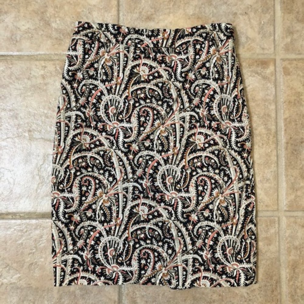 J.CREW Navy/White/Coral Paisley Pencil Skirt Size 0